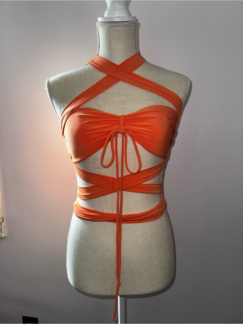 LACAUSA Orange Women halter wrap top